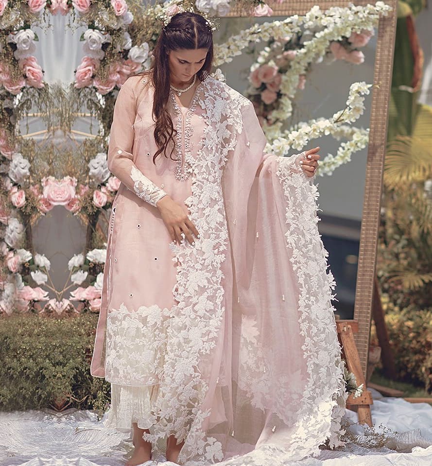 Peach Georgette Silk Embroidered Kurta With Palazzo