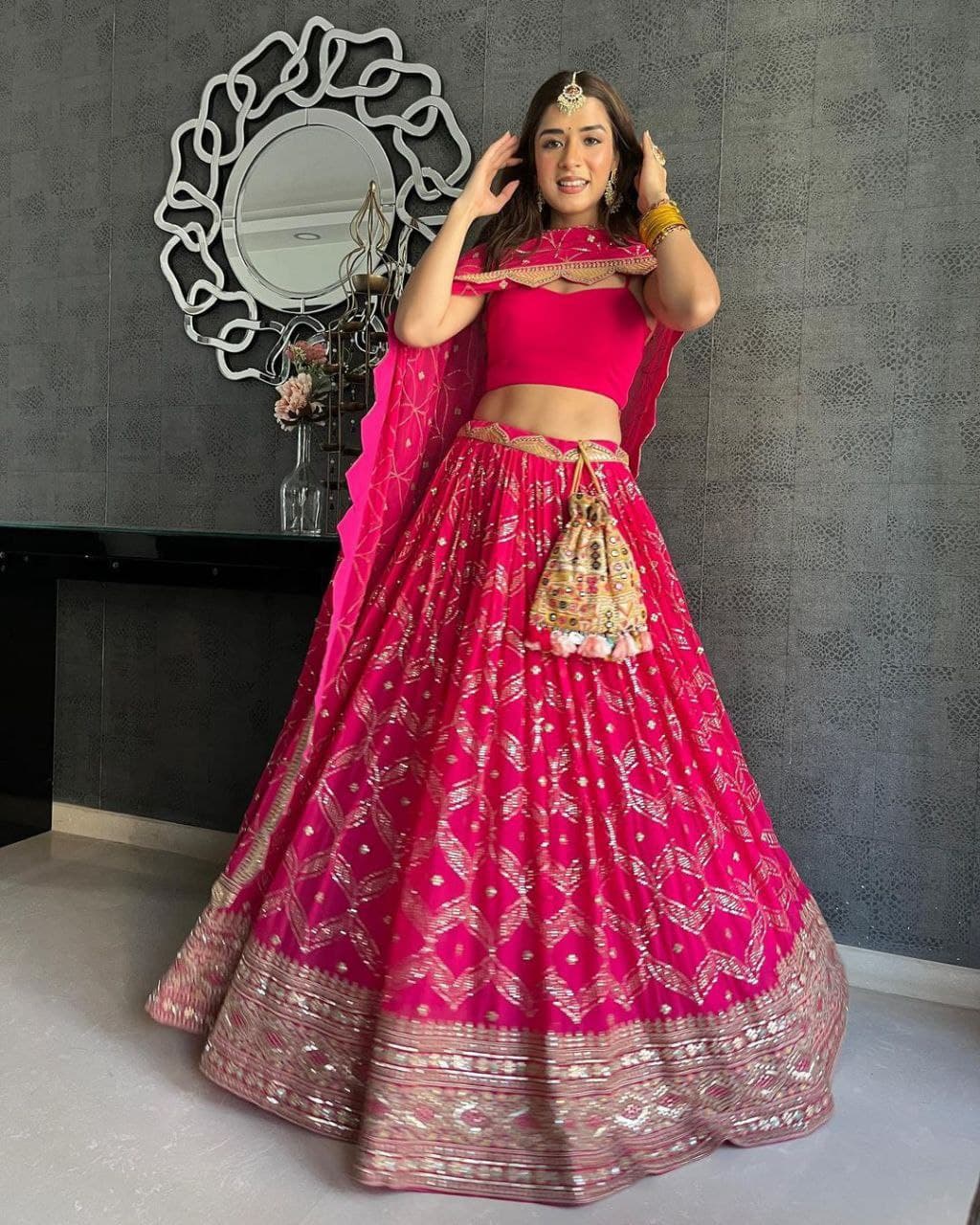Embroidery Work Lehenga Choli For Women 5 Mm Sequence Work Georgette Dupatta With Ruffle Border And Lace Fox Georgette Lehenga Choli