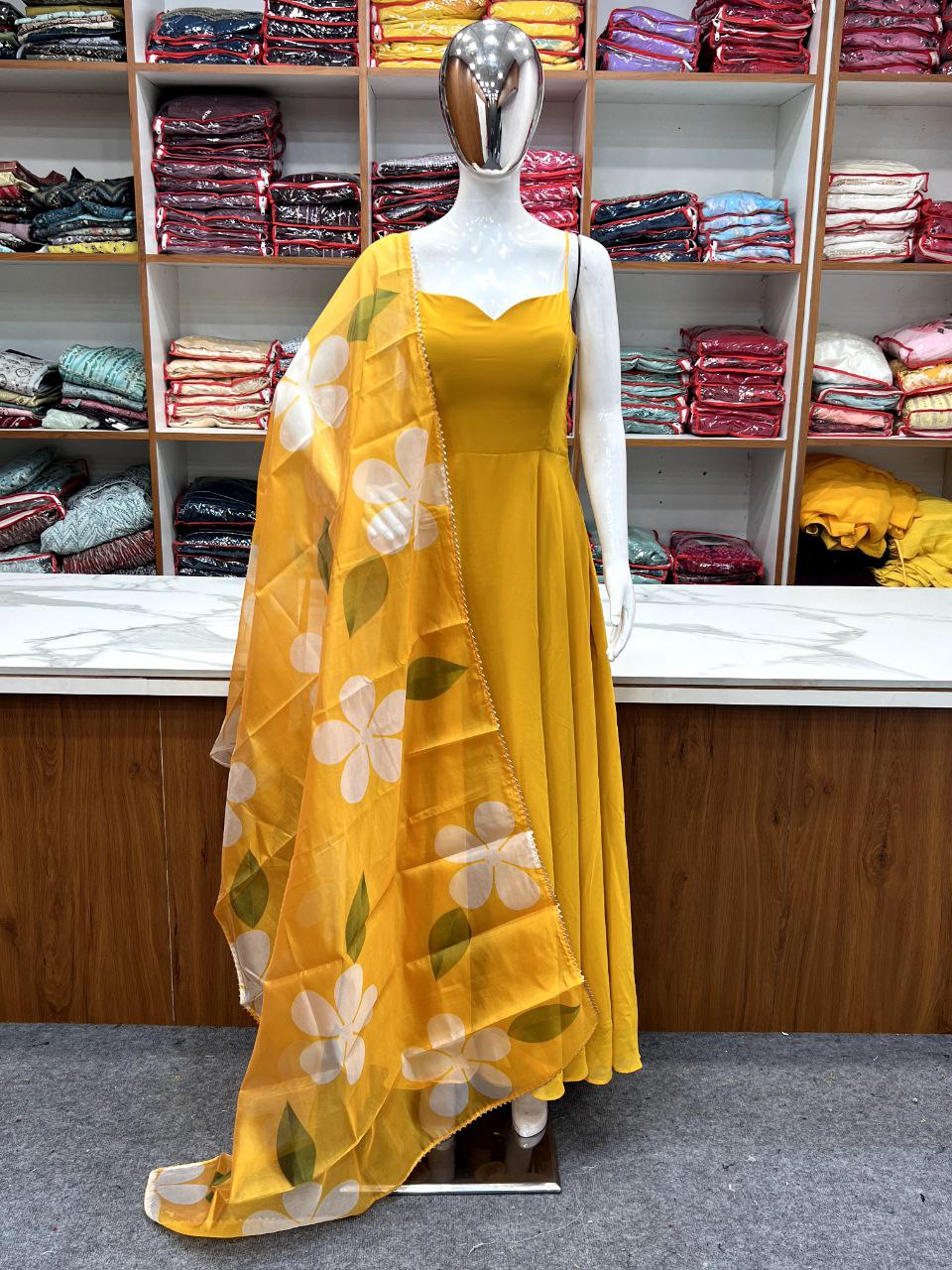 Mustard Yellow Gown with Pin Tucks - New Arrivals
