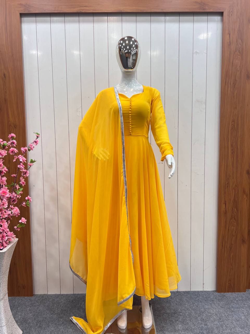 Exclusive Yellow Maska Cotton Plain Salwar Suit With Dupatta