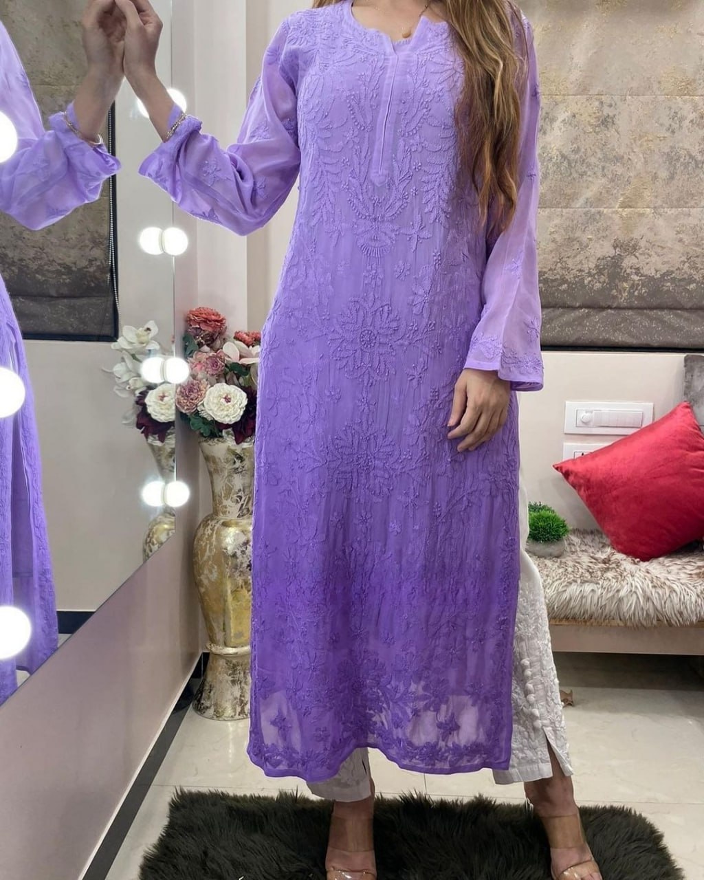 Lavender Pure Chiffon Kurti and Lavender Pure Chiffon Tunic Online Shopping