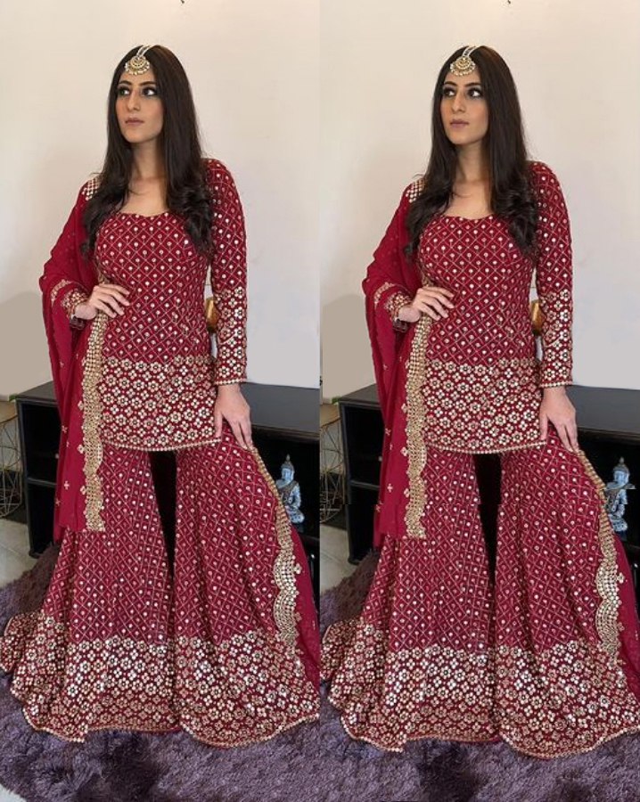 Buy Muslin Silk Women Sharara Suit with Dupatta Online