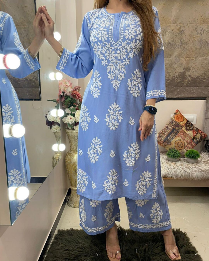Navy Blue Chikankari Rayon Palazzo