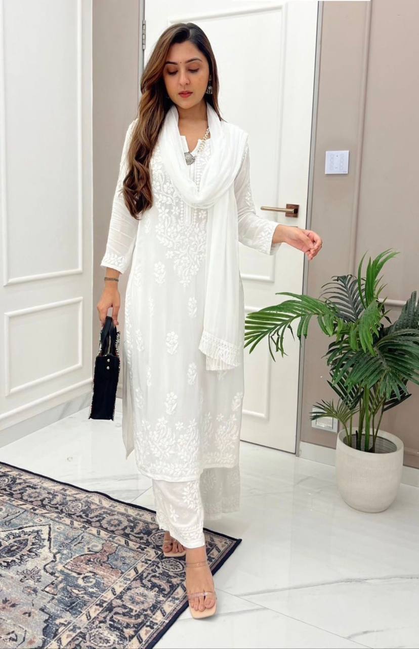 Buy Chikankari Georgette Kurti Palazzo Pant Set, Butti Jaal Embroidery Suit  for Party Wear Dress, Women Kurta Sharara Set With Matching Inner Online in  India - Etsy