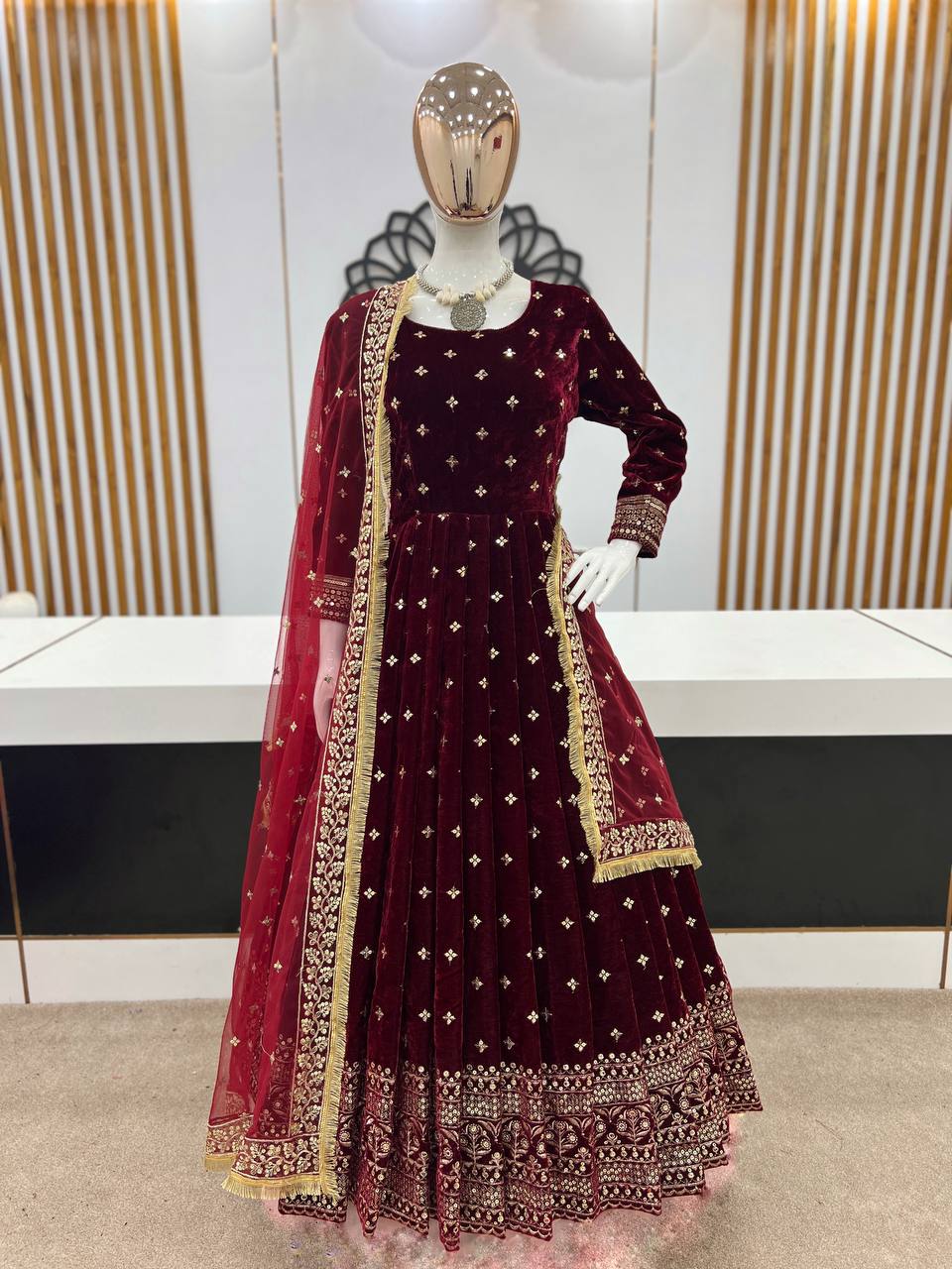 Maroon Colour Heavy Sequance Embroidery Work Length Suit