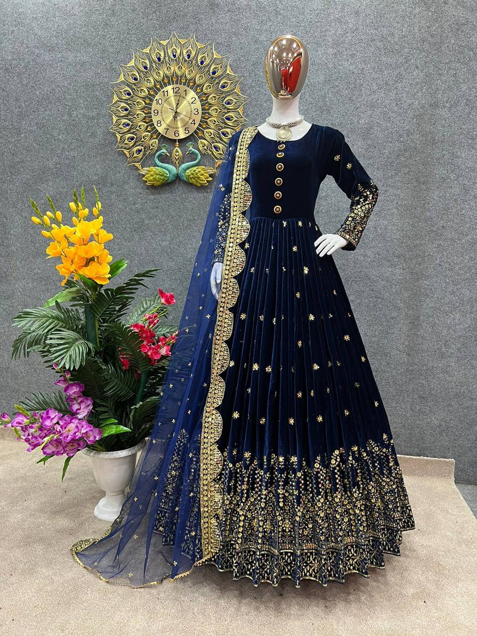 Buy Party Wear Wine Sequins Work Faux Georgette Gown With Dupatta Online  From Surat Wholesale Shop.