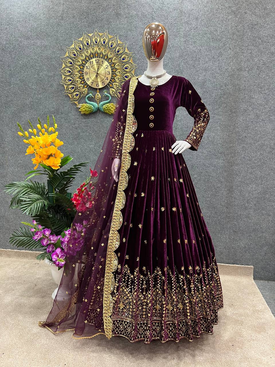 Buy Anarkali Heavy Georgette Gown Pant With dupatta And Fancy Latkan Dori  online from Royal Export | Desi dress, Indian anarkali, Plain dress